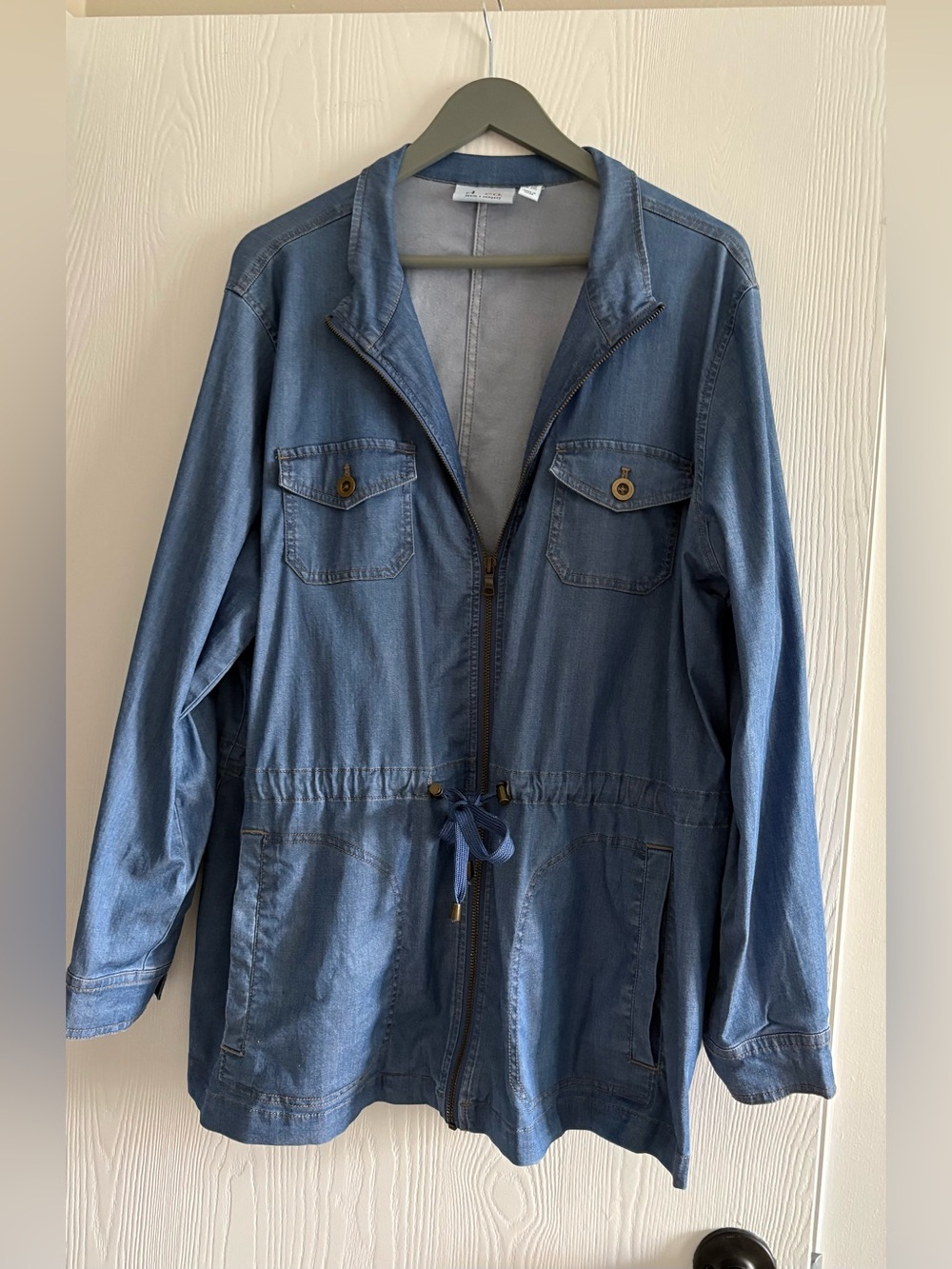 Denim & Co medium wash denim longer zippered jacket 1X
